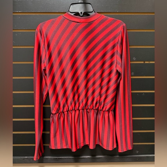 Zara Trafaluc Red & Burgundy Striped Long Sleeve Peplum Top | Size S/S18 - Picture 3 of 4